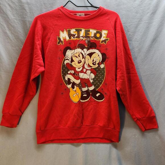Vintage Walt Disney Mickey Minnie‎ Santa Mistletoe Sweatshirt Medium